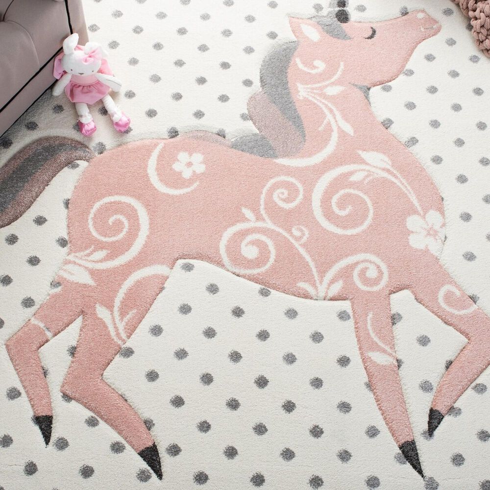Safavieh Carousel 3&#39;3&quot; x 5&#39;3&quot; Ivory, Grey and Pink Kids  Area Rug, , large