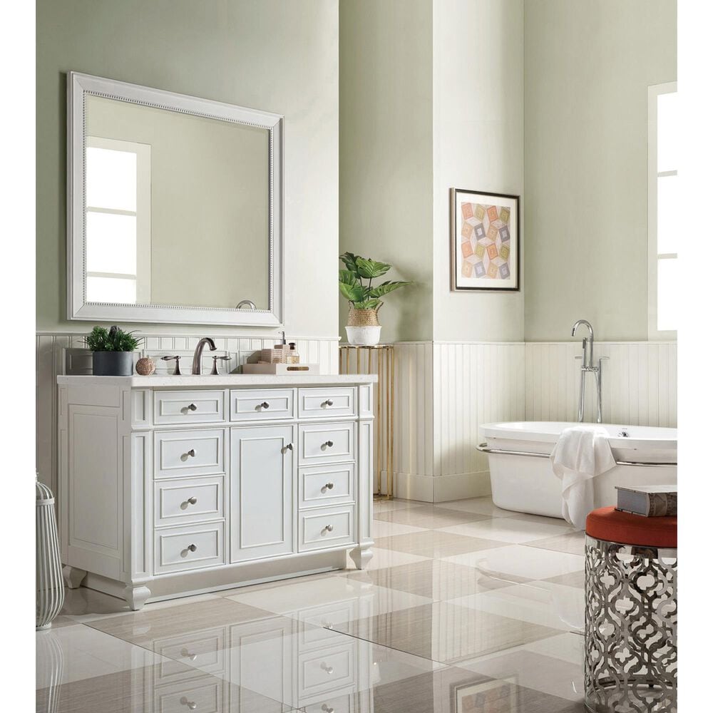 James Martin Vanities Bristol 48" Single Bathroom Vanity in Bright White with 3 cm Lime Delight Quartz Top and Rectangular Sink, , large