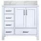 Lexora Home Jacques 36" Right Offset Single Bathroom Vanity in White with 2 cm White Carrara Marble Top and Rectangular Sink, , large
