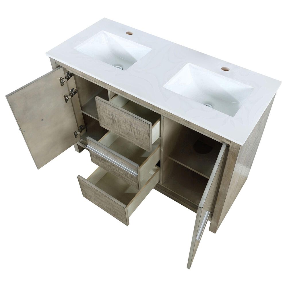 Lexora Home Lafarre 48&quot; Double Bathroom Vanity in Rustic Acacia with 2 cm White Quartz Top and Rectangular Sinks, , large
