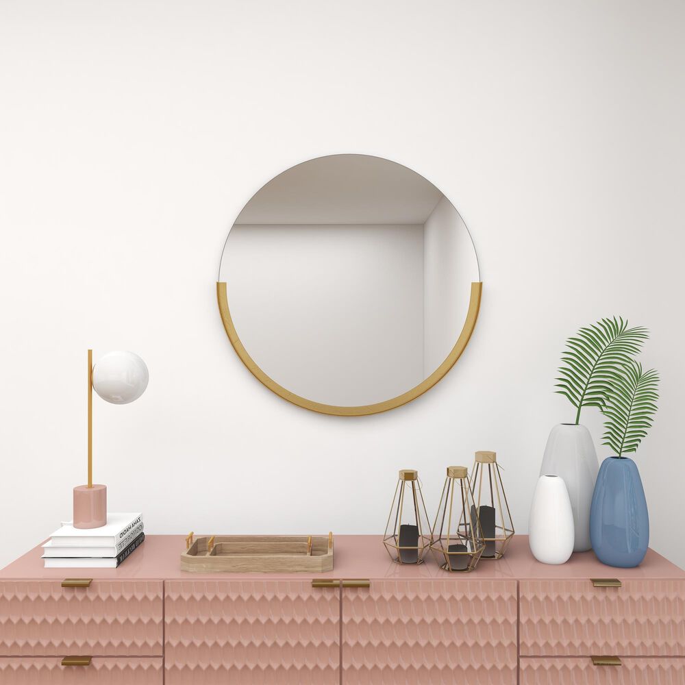 Maple and Jade 30&quot; Round Wall Mirror in Matte Gold, , large