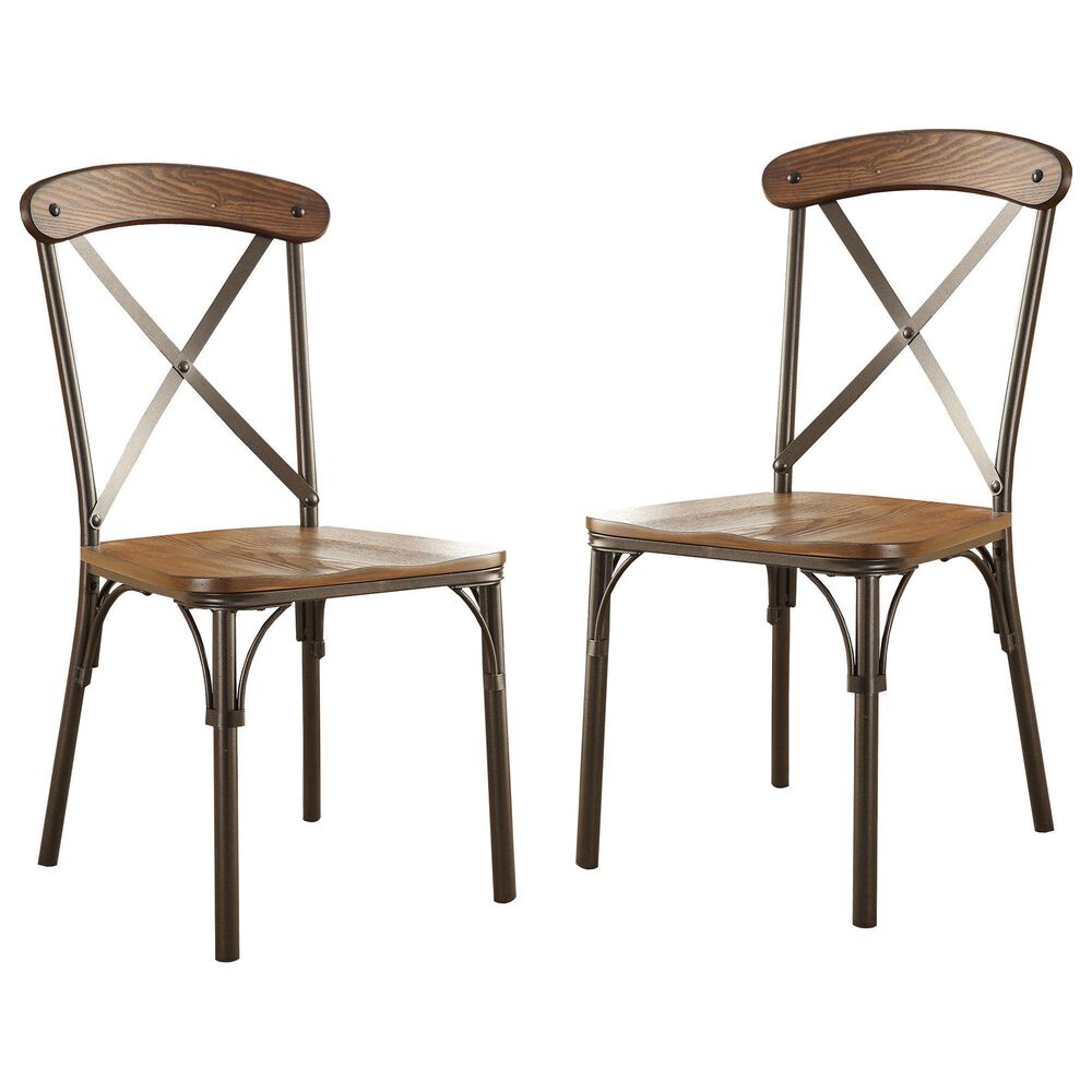 Furniture of America Alford Side Chair in Natural Elm and Bronze (Set of 2), , large