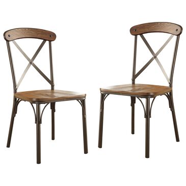 Furniture of America Alford Side Chair in Natural Elm and Bronze (Set of 2), , large