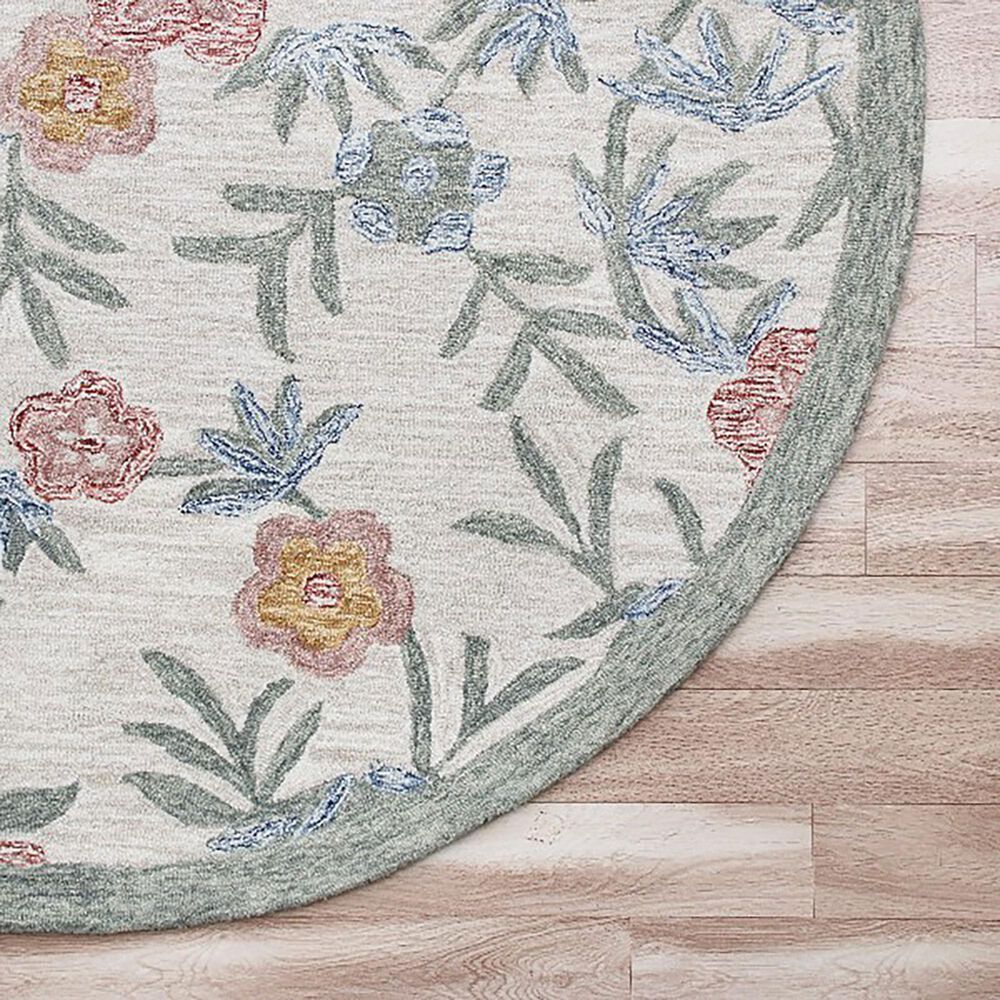L&amp;R Resources Sinuous Vintage Floral Garden 6&#39; Round Cream, Green, Red, Yellow and Blue Area Rug, , large