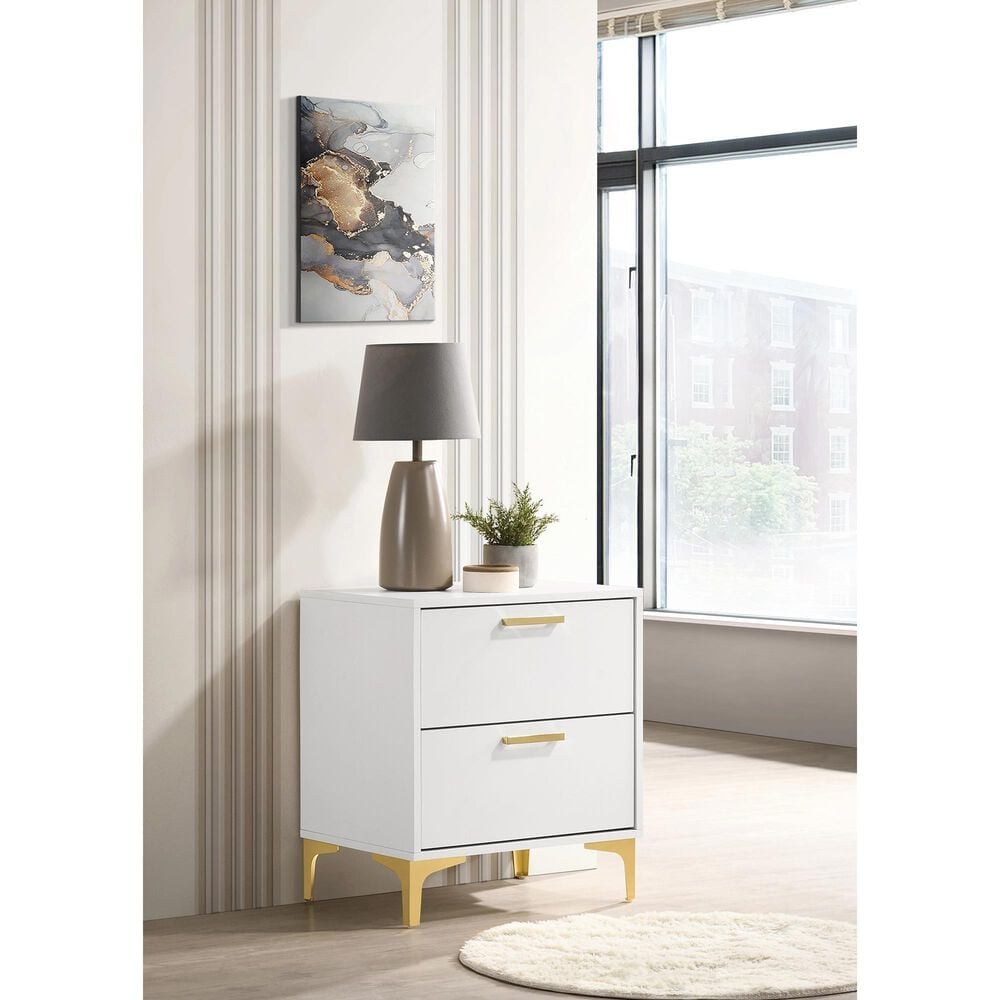 Pacific Landing Kendall 2-Drawer Nightstand in Gold and White, , large