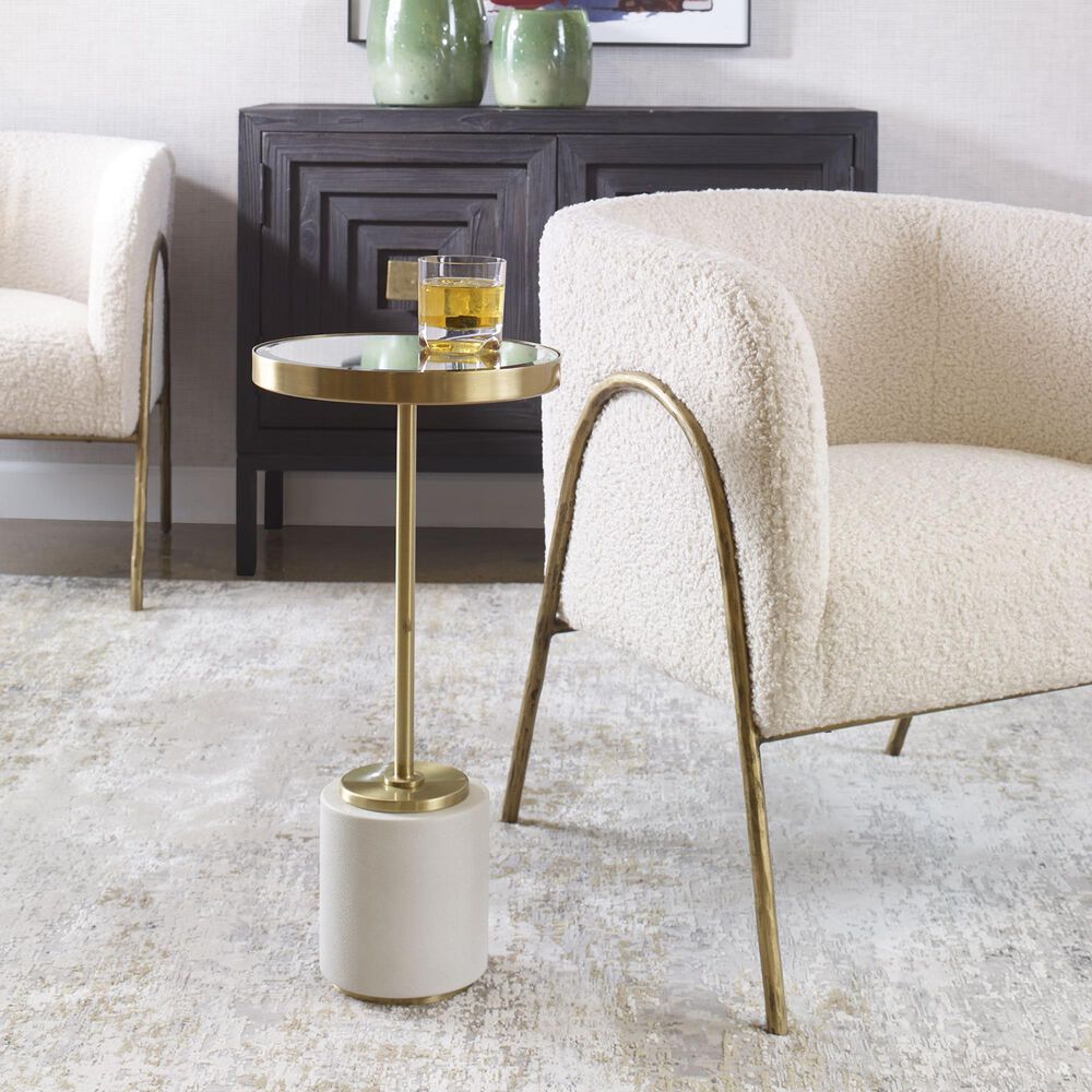 Uttermost Laurier 12&quot; Drink Table in White and Brushed Brass, , large