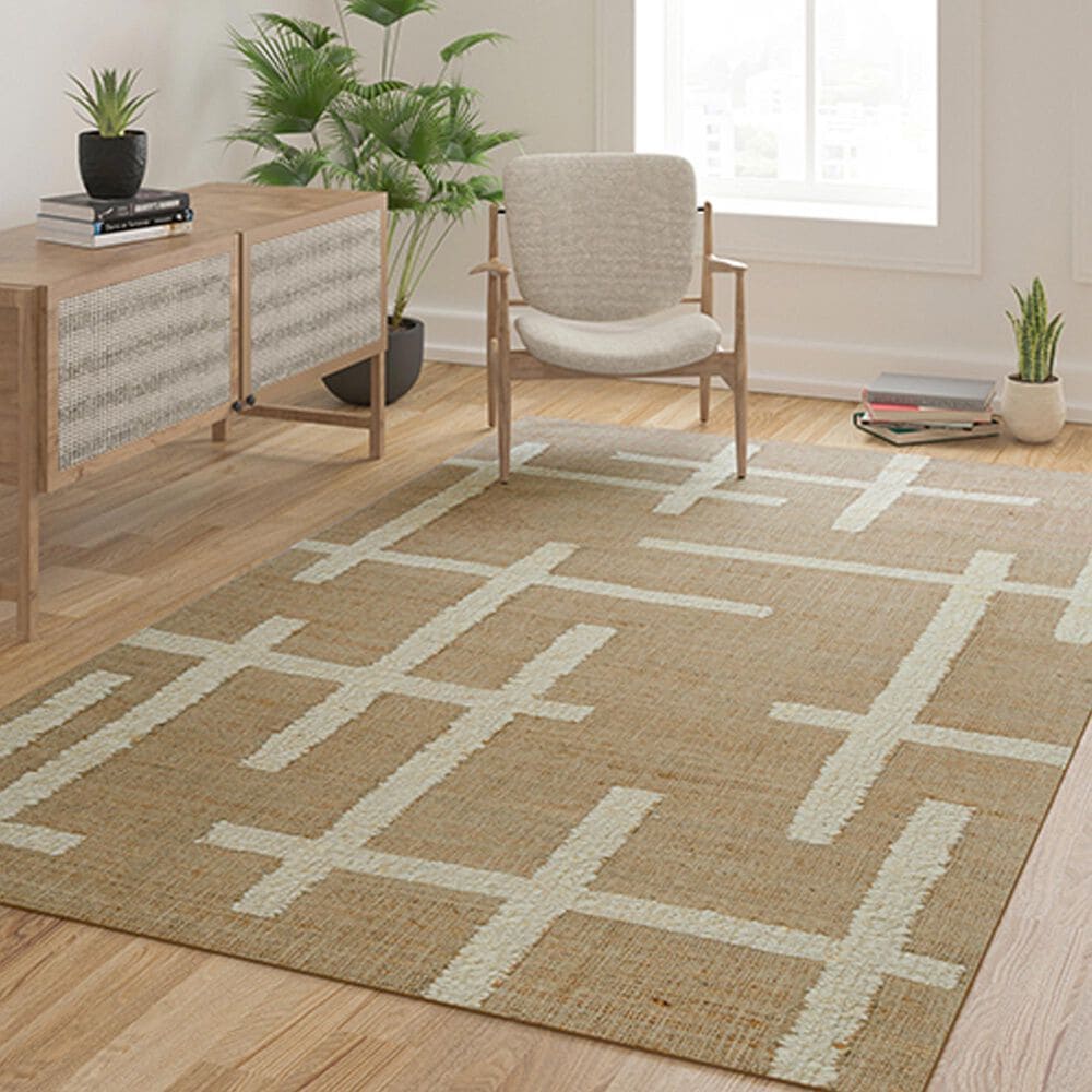 L&amp;R Resources Geoblend Geometric Natural and Ivory 7'9" x 9'9" Area Rug, , large