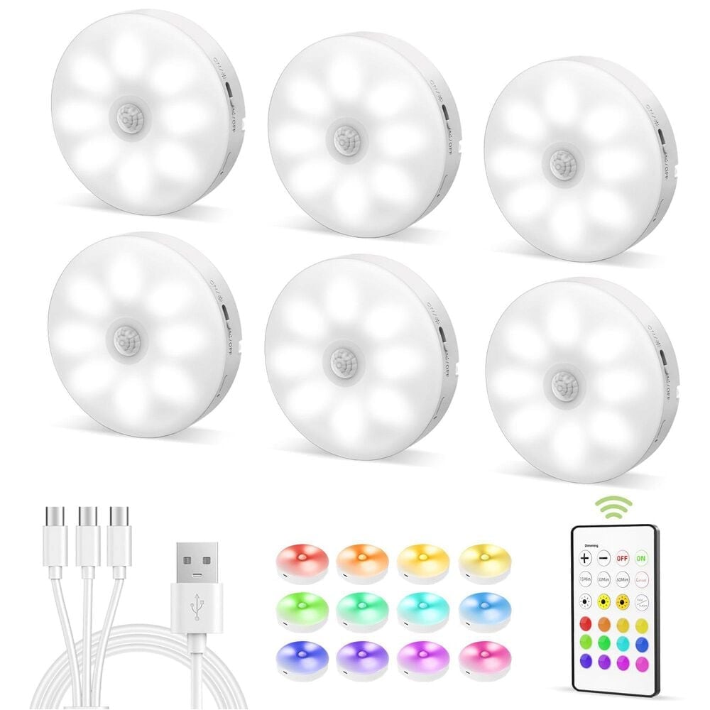 HOMLUX Motion Sensor Puck Light in White (Set of 6), , large