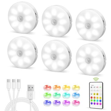 HOMLUX Motion Sensor Puck Light in White (Set of 6), , large