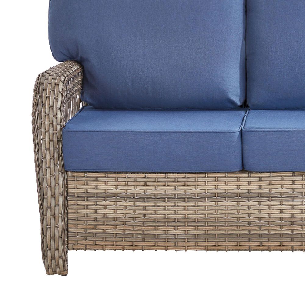 Hearth and Haven Outdoor Sofa with T-back Cushions and Gray Wicker in Blue, , large