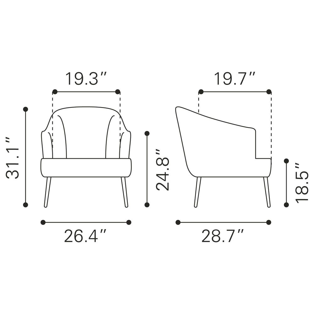 Zuo Modern Ranier Accent Chair in Green Velvet, , large