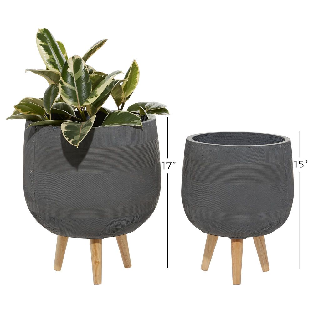 Maple and Jade Farmhouse Round Planter in Gray and Brown &#40;Set of 2&#41;, , large