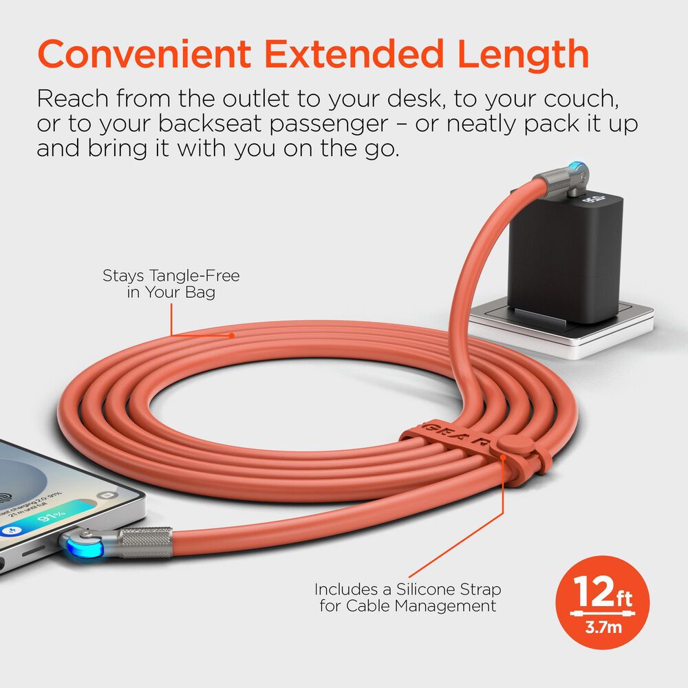 Hypercel Chunky 180 Degrees 12' USB-C to USB-C Cable in Orange, , large