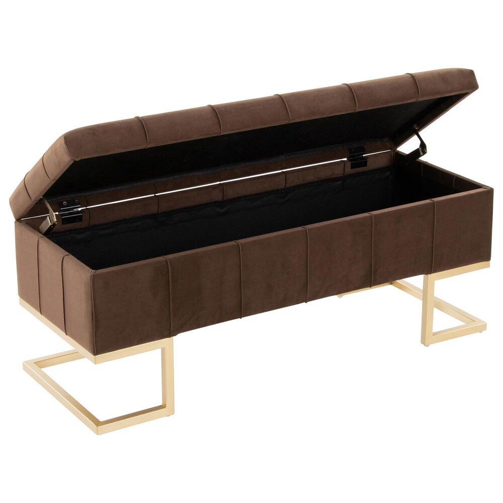LumiSource Midas Storage Bench with Brown Velvet Cushion in Gold, , large