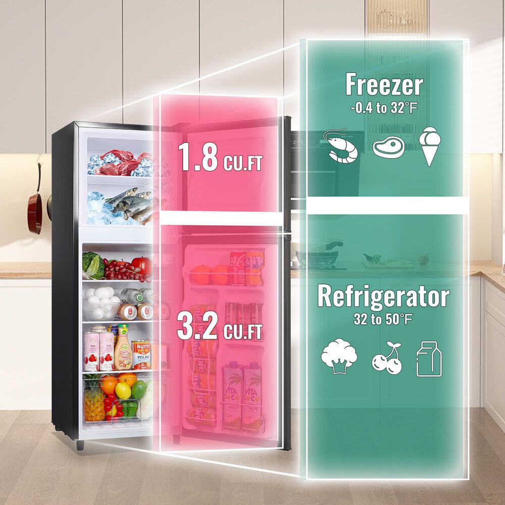 HOMLUX 5 Cu. Ft. Mini Upright Refrigerator with 1.8 Cu. Ft. Top Freezer in Black, , large