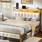 HOMLUX Queen Upholstered Bookcase Bed with LED Headboard with Charging Station in White, , large