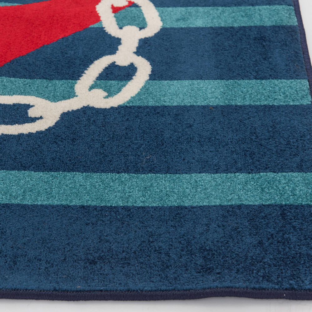 Central Oriental Terrace Tropic Anchored Stripes 7&#39;10&quot; x 9&#39;10&quot; Sapphire and Coral Area Rug, , large