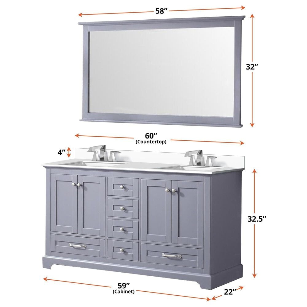 Lexora Home Dukes 60&quot; Double Bathroom Vanity in Espresso with 2 cm White Cultured Marble Top, Rectangular Sinks and 58&quot; Mirror, , large