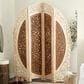 Maple and Jade 4-Panel Partition Room Divider Screen with Carved Designs in Brown and White, , large