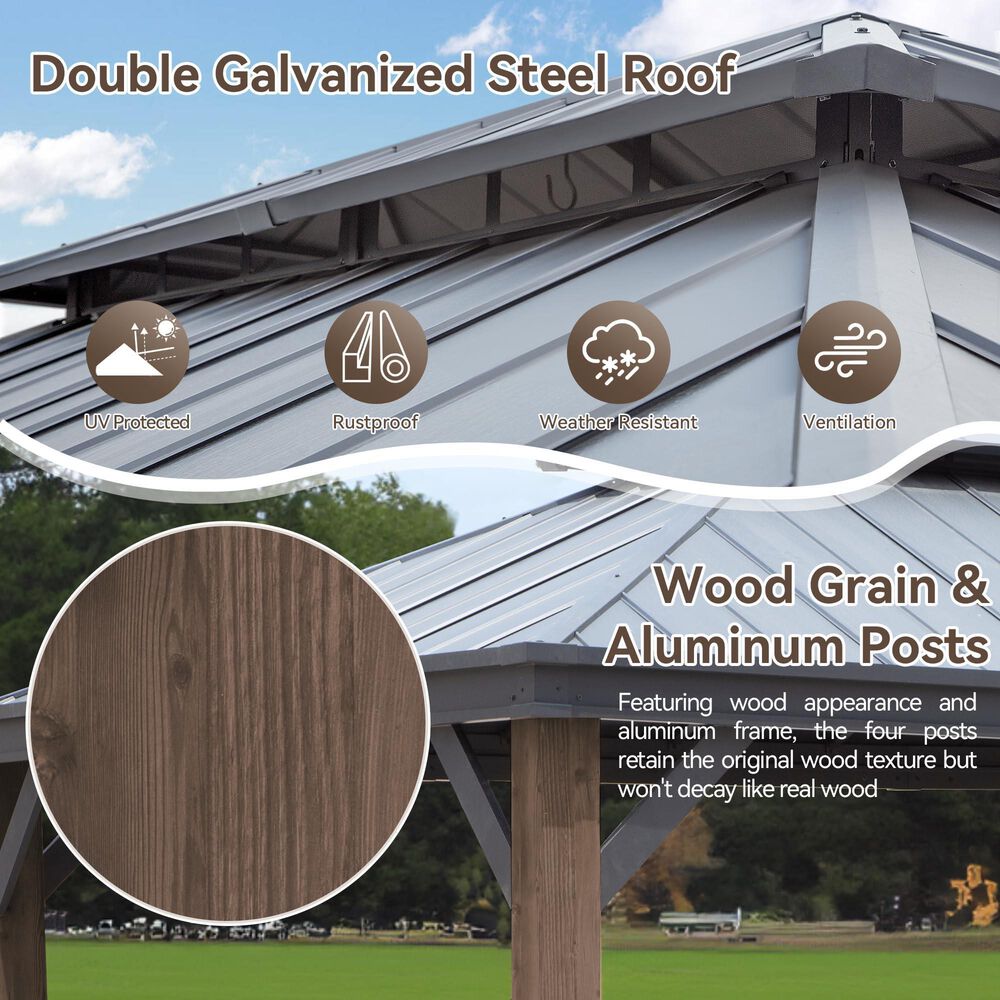 Sunwell Garden 12' x 16' Wood-Grain Hardtop Gazebo, , large