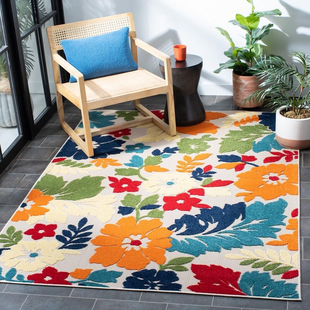 Safavieh Cabana CBN308A 4&#39;5&quot; x 6&#39;5&quot; Ivory and Orange Indoor/Outdoor Area Performance Rug, , large