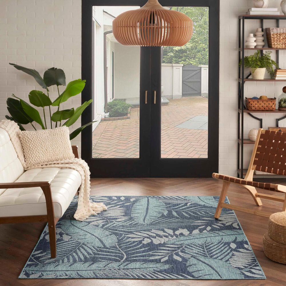 Nourison Garden Oasis GOA02 Navy 4&#39; x 6&#39; Indoor/Outdoor Area Rug, , large