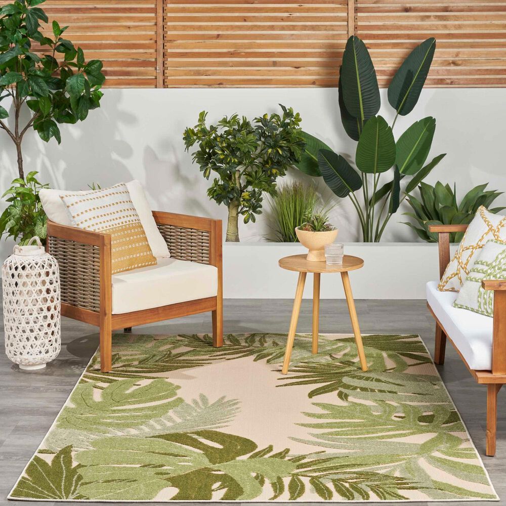 Nourison Aloha ALH40 10&#39; x 14&#39; Ivory and Green Indoor/Outdoor Area Rug, , large