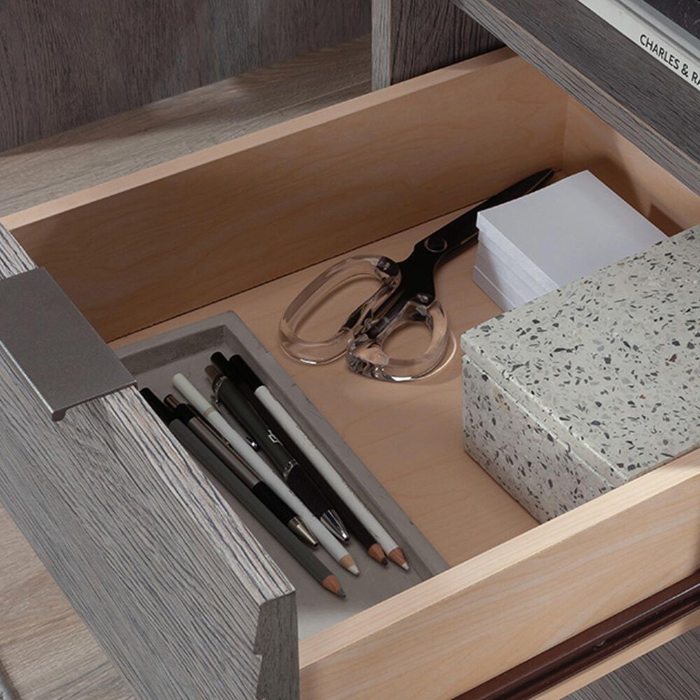 Sauder East Rock Single Pedestal Desk in Ashen Oak and White, , large