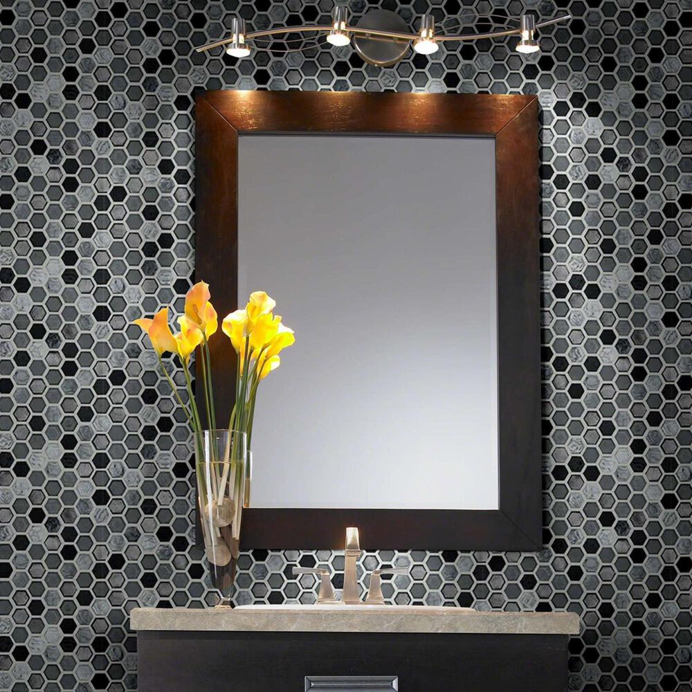Shaw Molten Hexagon Obsidian 11.49" x 11.02" Glass Mosaic Sheet, , large
