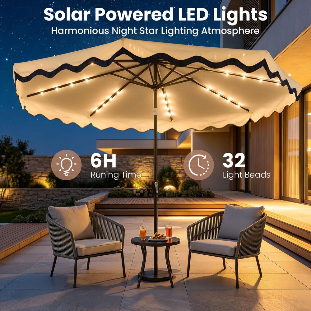 HOMLUX 10' Patio Umbrella with Lights in White, , large
