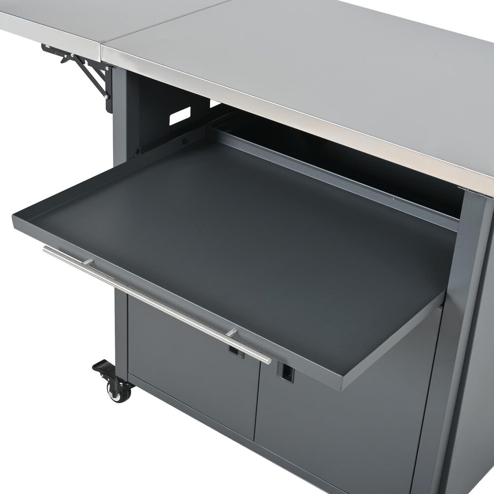 Hearth and Haven Outdoor Kitchen Island Cart with Dual Expandable Stainless Steel Tabletops in Gray, , large