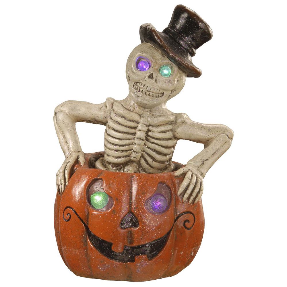 National Tree 15" Pumpkin and Skeleton Decor with Battery Operated White LED Lights, , large
