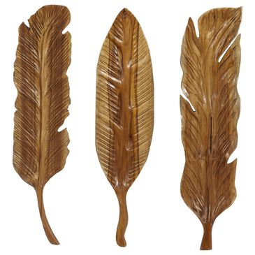 Maple and Jade 27" x 7" Rustic Leaves Wall Decor in Brown (Set of 3), , large