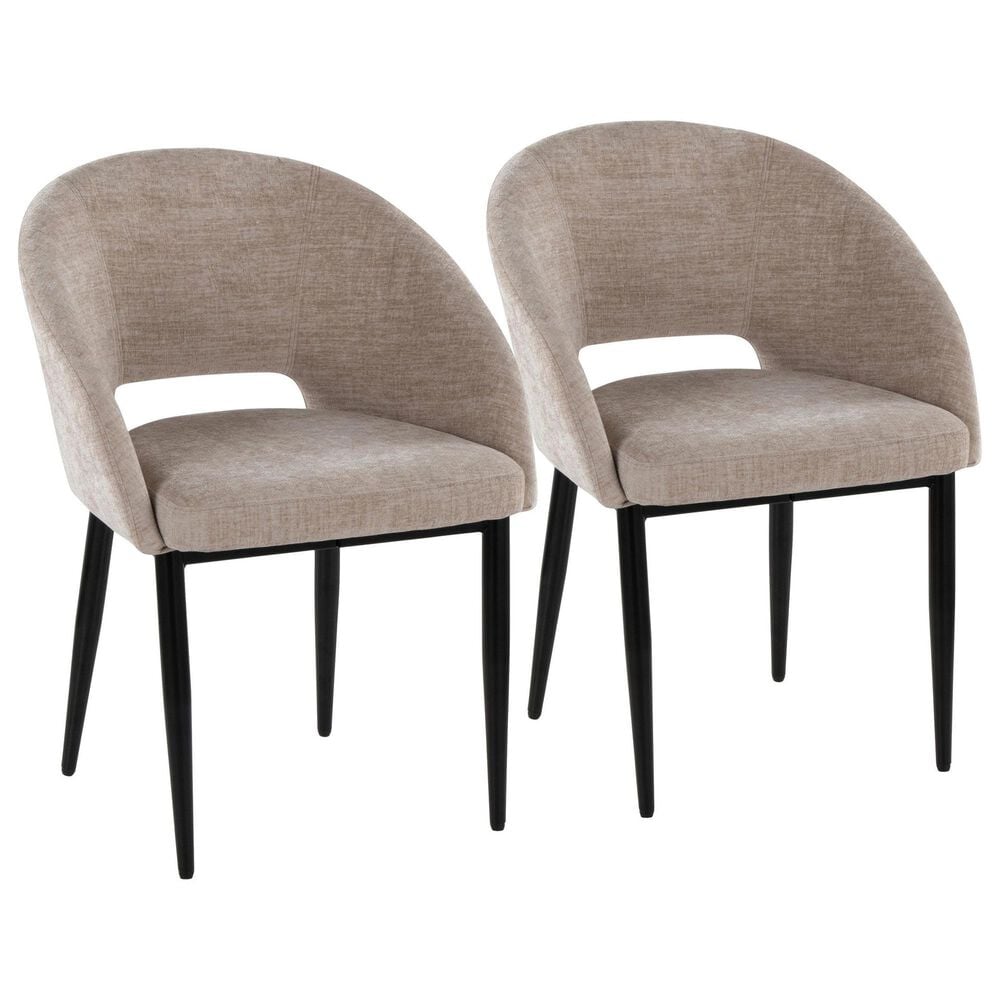 LumiSource Renee Arm Chair with Light Brown Fabric Cushion in Black (Set of 2), , large