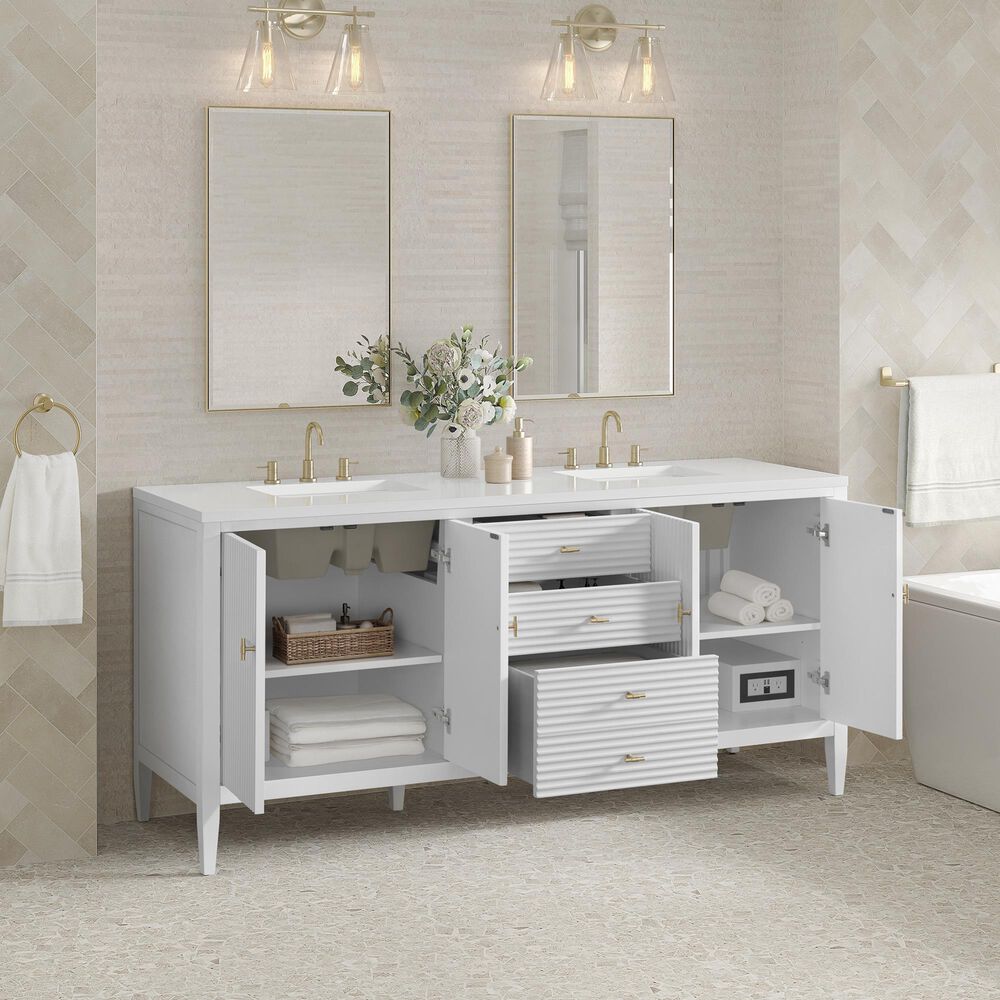 James Martin Vanities Myrrin 72&quot; Double Vanity in Bright White with 3 cm White Zeus Quartz Top, , large