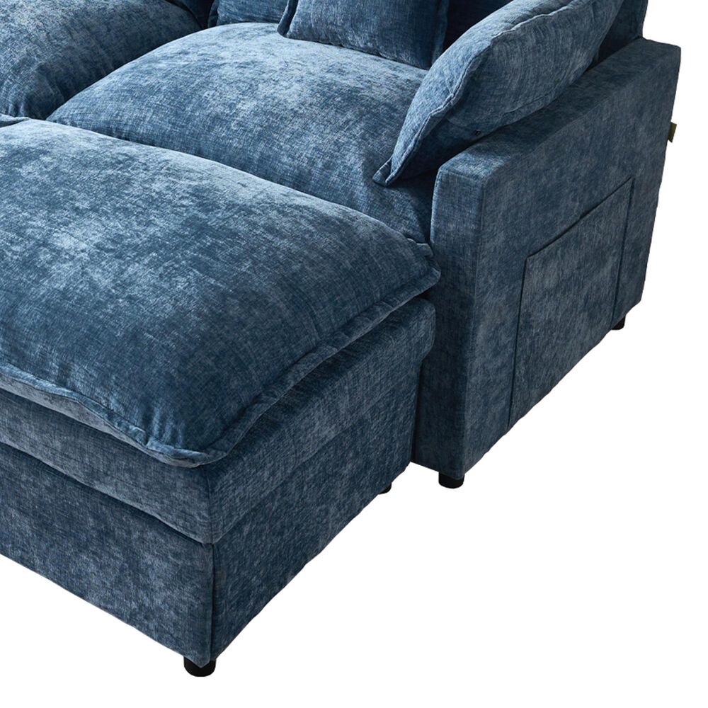 HOMLUX 107.87" Ultra-Comfort Chenille Sectional Sofa Set in Blue, , large