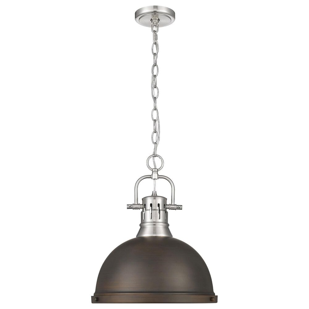 Golden Lighting Duncan 1-Light Pendant with Chain and Rubbed Bronze Shade in Pewter, , large