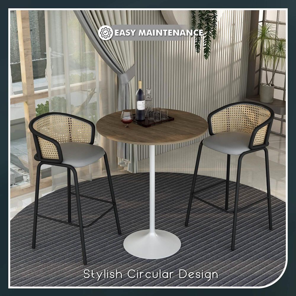 Leisuremod LeisureMod Verve Collection Modern Bar Height Table White Base with 36 Round Dark Walnut MDF Top, , large