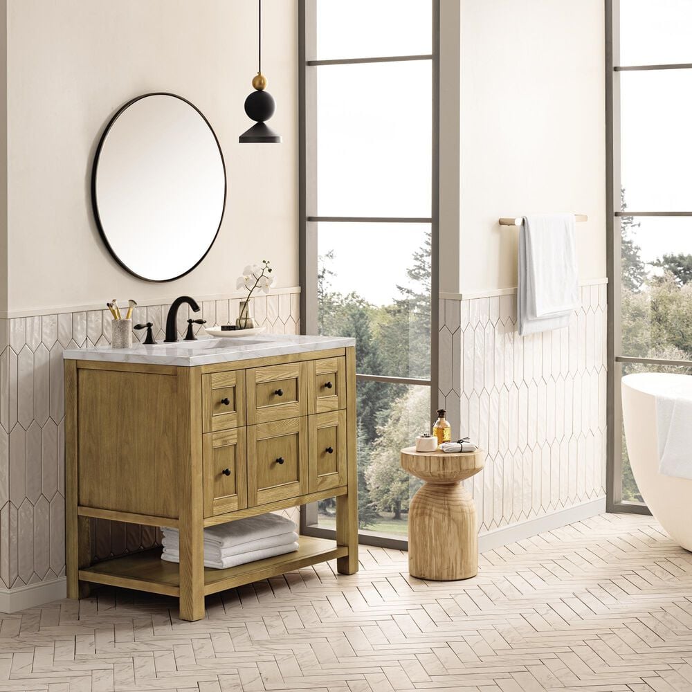 James Martin Vanities Breckenridge 36" Single Bathroom Vanity in Light Natural Oak with 3 cm Victorian Silver Quartz Top and Rectangular Sink, , large