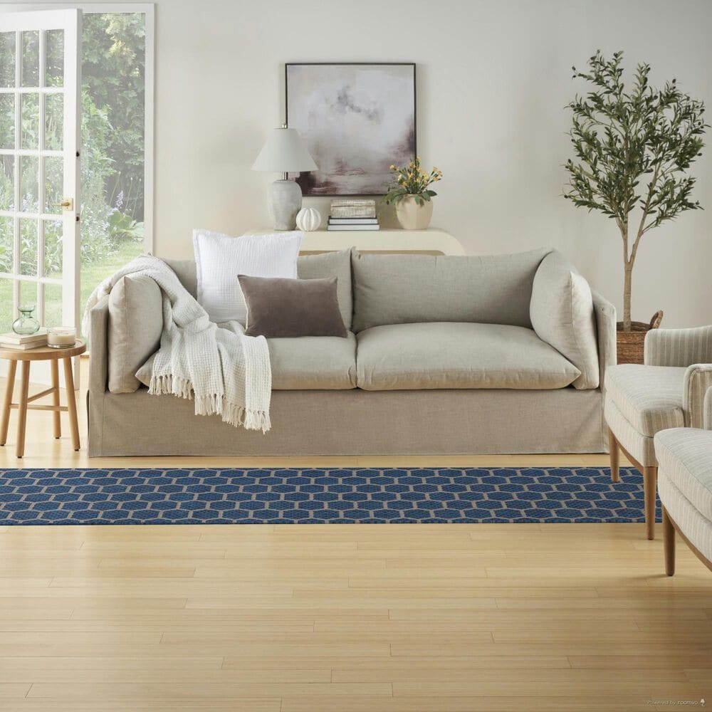 Nourison Twist Reversible 2&#39;2&quot; x 12&#39; Blue Indoor/Outdoor Runner, , large