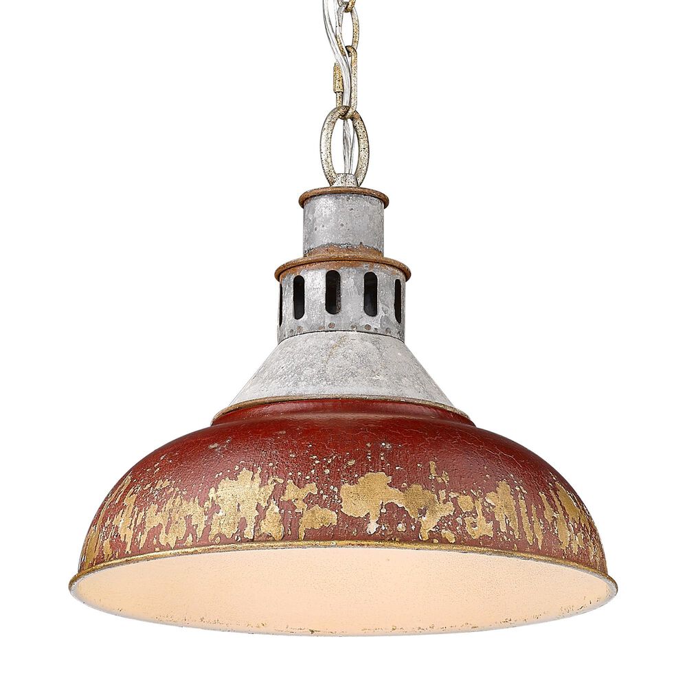 Golden Lighting Kinsley 1-Light Large Pendant with Antique Red Shade in Aged Galvanized Steel, , large