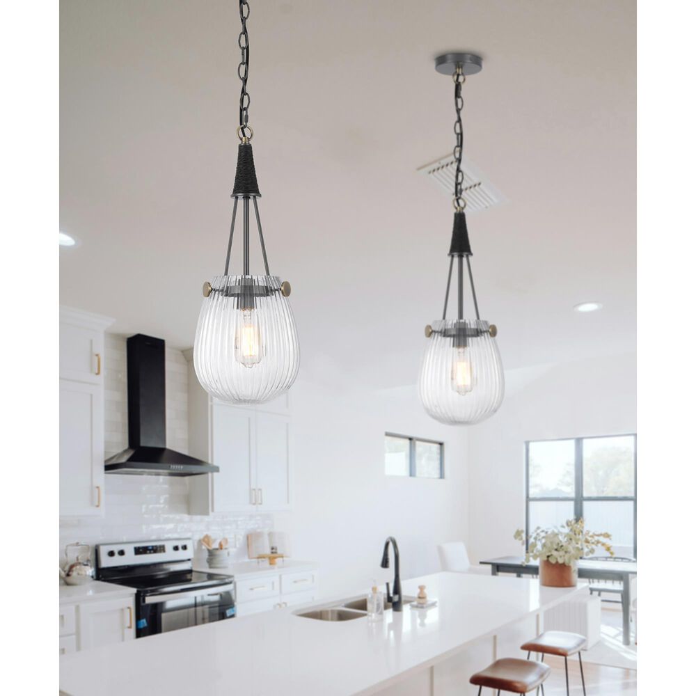 Cal Lighting Cordoba 1-Light Pendant Light in Grey and Antique Brass, , large