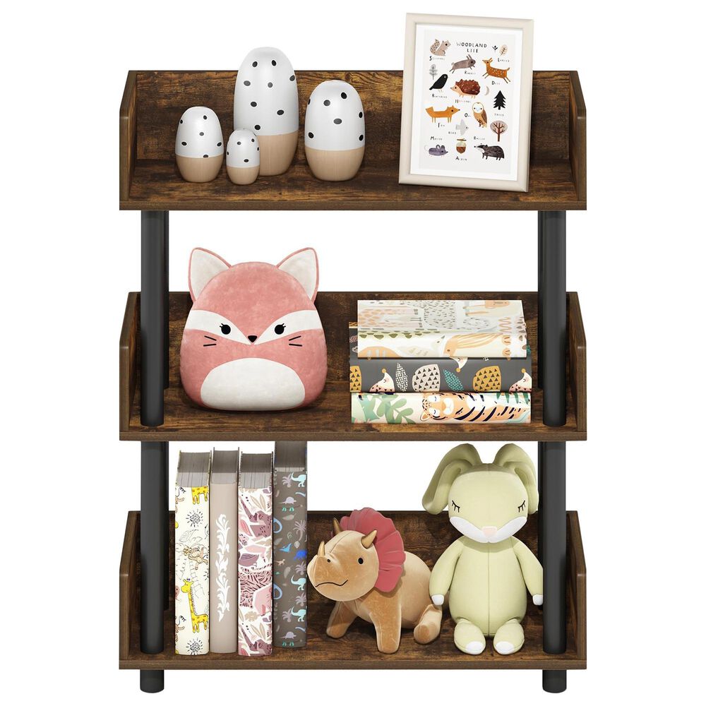 HOMLUX Turn-N-Tube 3-Tier Open Display Storage Bookshelf in Amber Pine and Black, , large