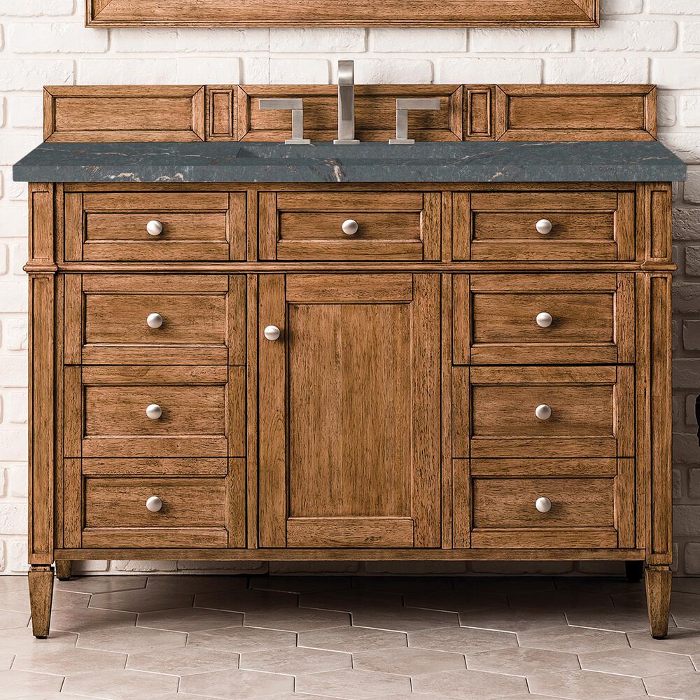 James Martin Vanities Brittany 48&quot; Single Bathroom Vanity in Saddle Brown with 3 cm Parisien Bleu Quartz Top and Rectangular Sink, , large
