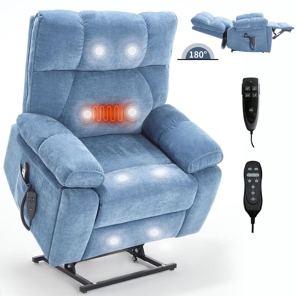 Hearth and Haven Large Power Lift Recliner in Blue, , large