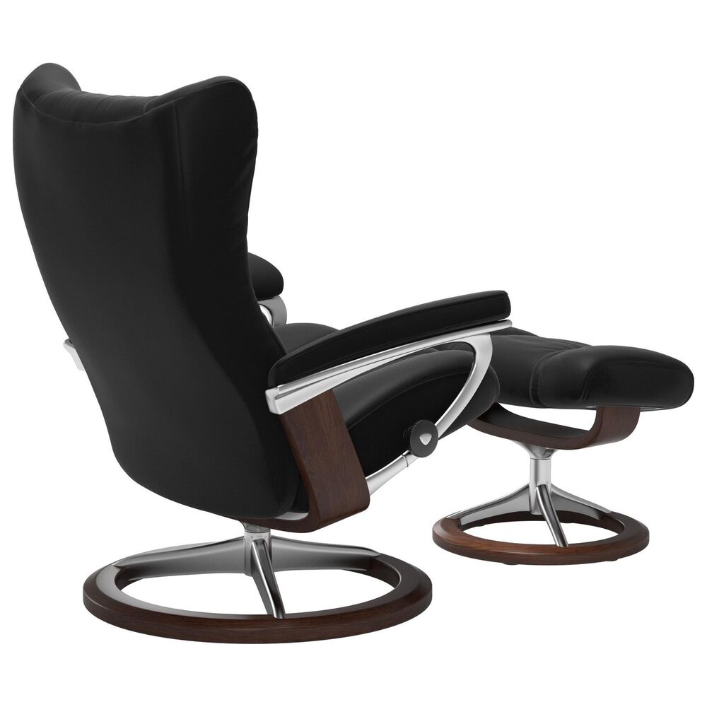 Stressless Wing Medium Leather Chair and Ottoman in Paloma Black, , large