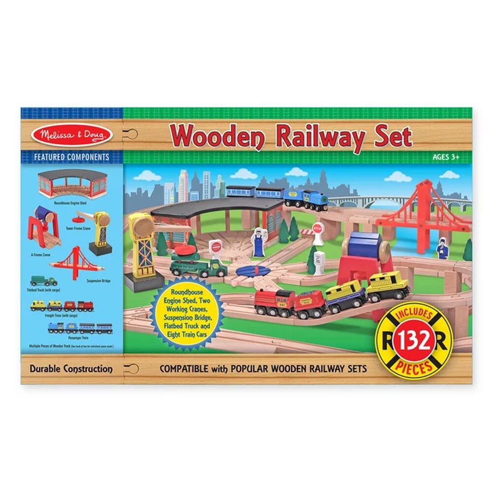 Melissa &amp; Doug Deluxe Wooden Railway Train Play Set, , large