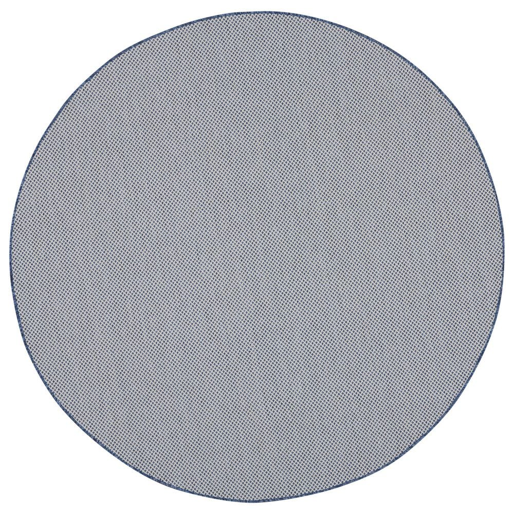 Nourison Courtyard Ivory and Blue 8" Round Indoor/Outdoor Area Rug, , large