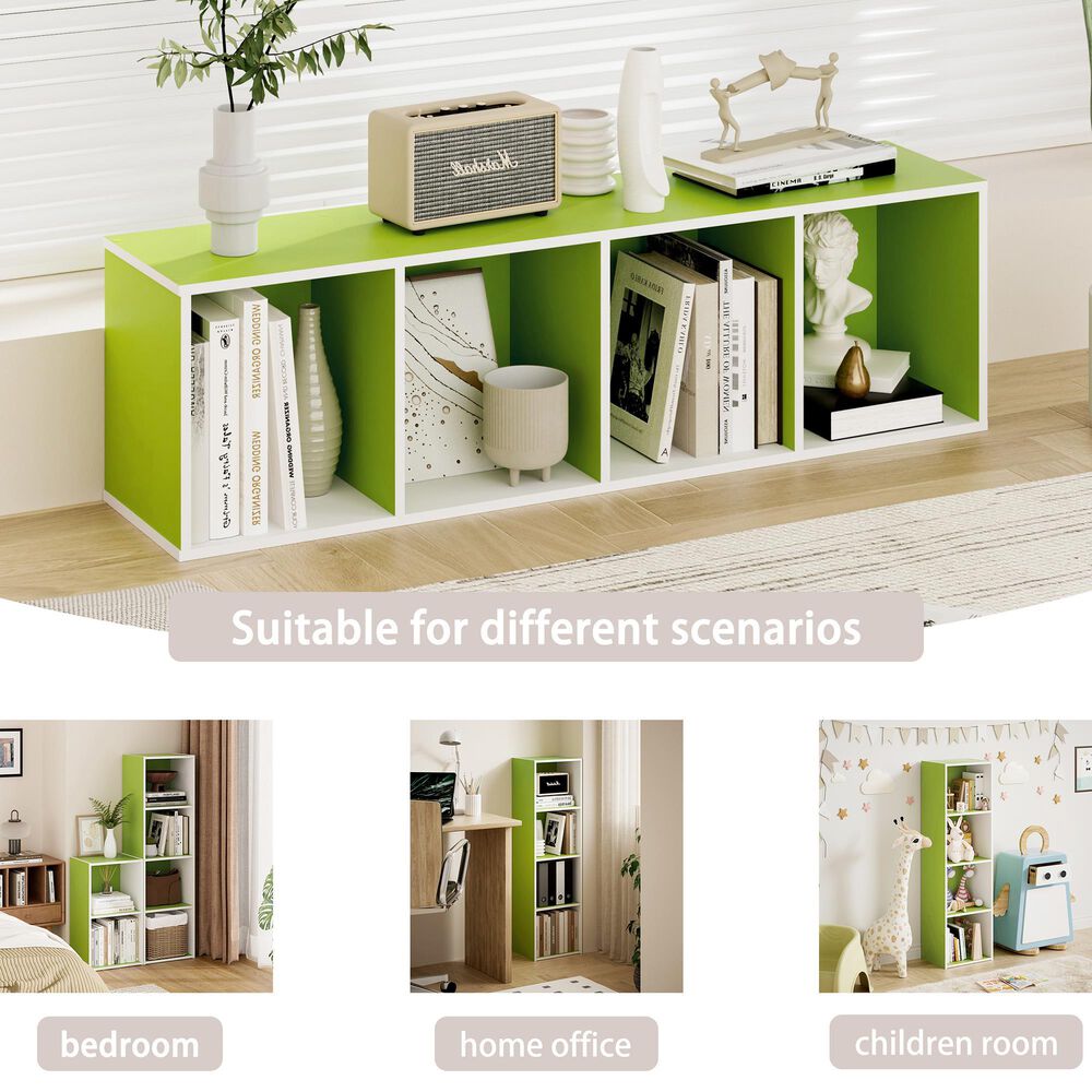 HOMLUX 4-Tier Open Shelf Display Organizer Bookcase in Green and White, , large