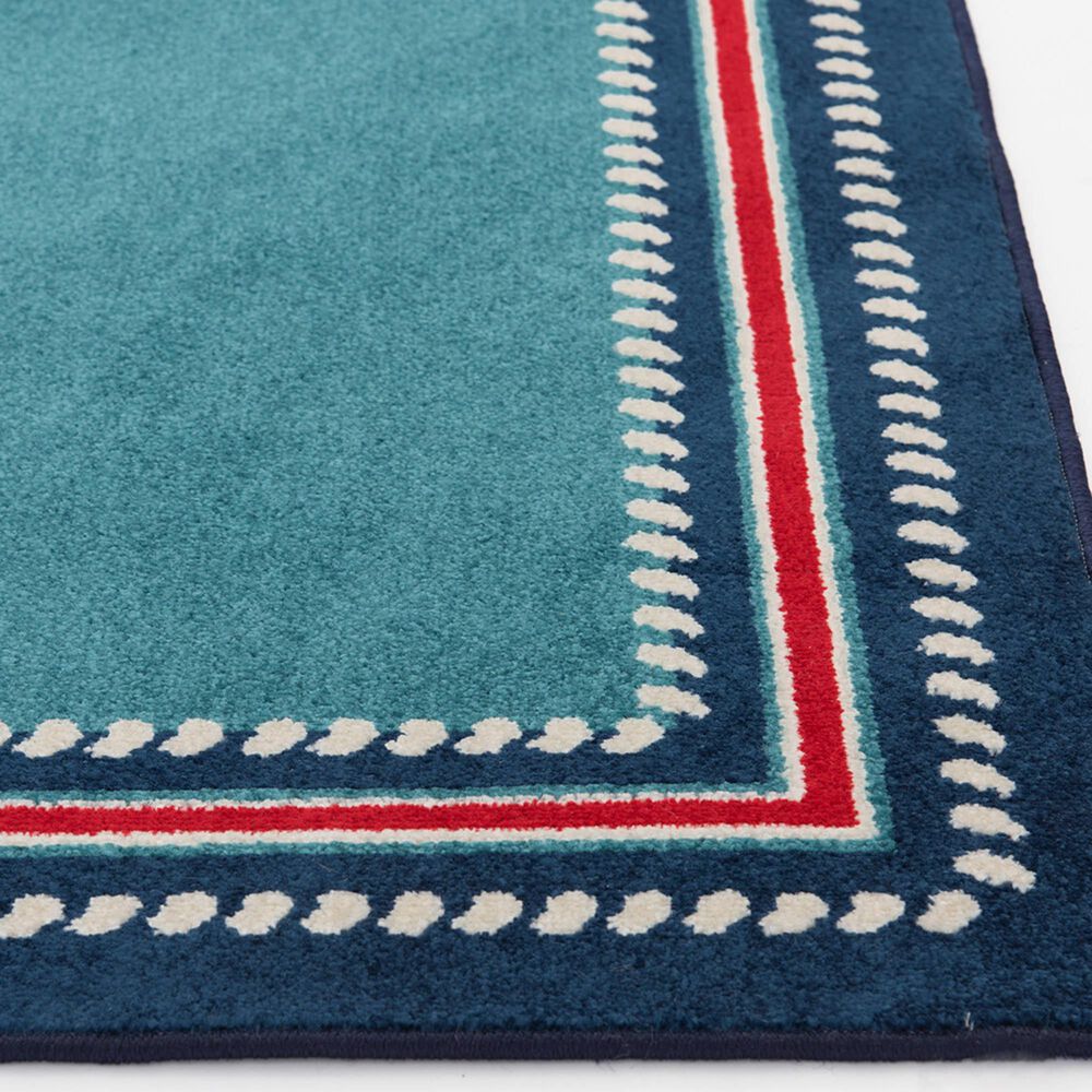 Central Oriental Terrace Tropic Nautical Border Rope 7&#39;10&quot; x 9&#39;10&quot; Turquoise and Sapphire Area Rug, , large